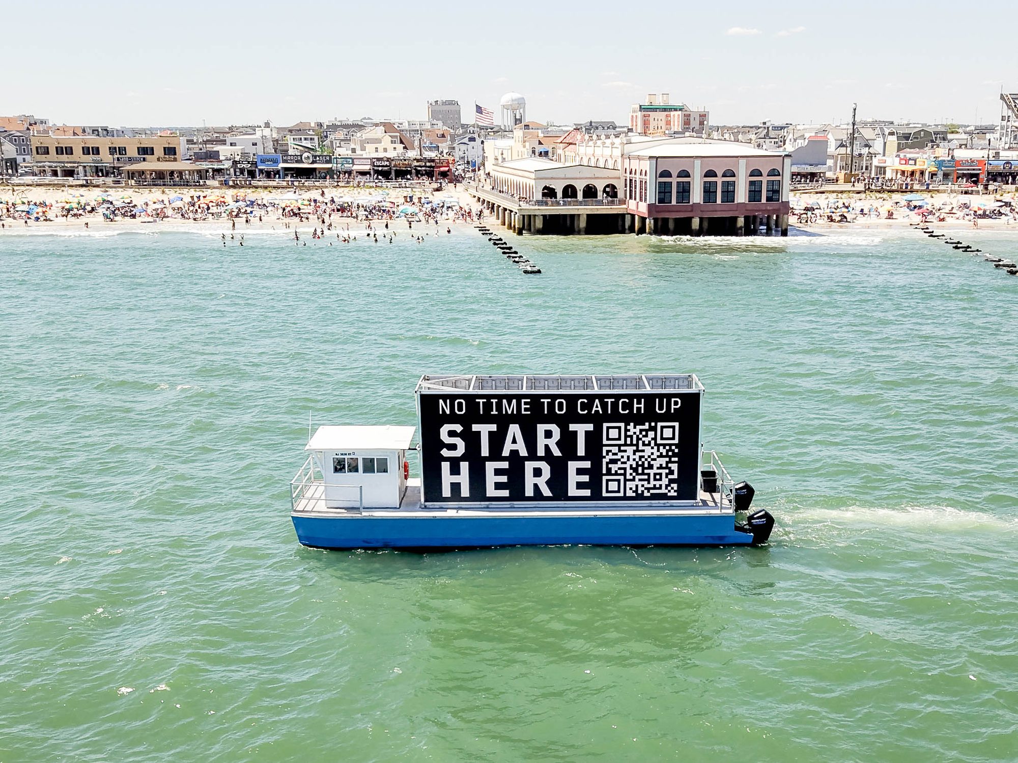 Digital billboard boat drone shot
